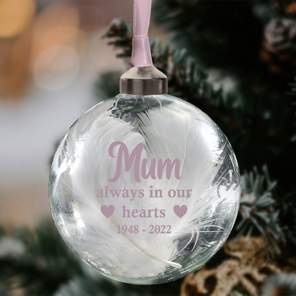 Personalised Always In Our Hearts Glass Memorial Bauble